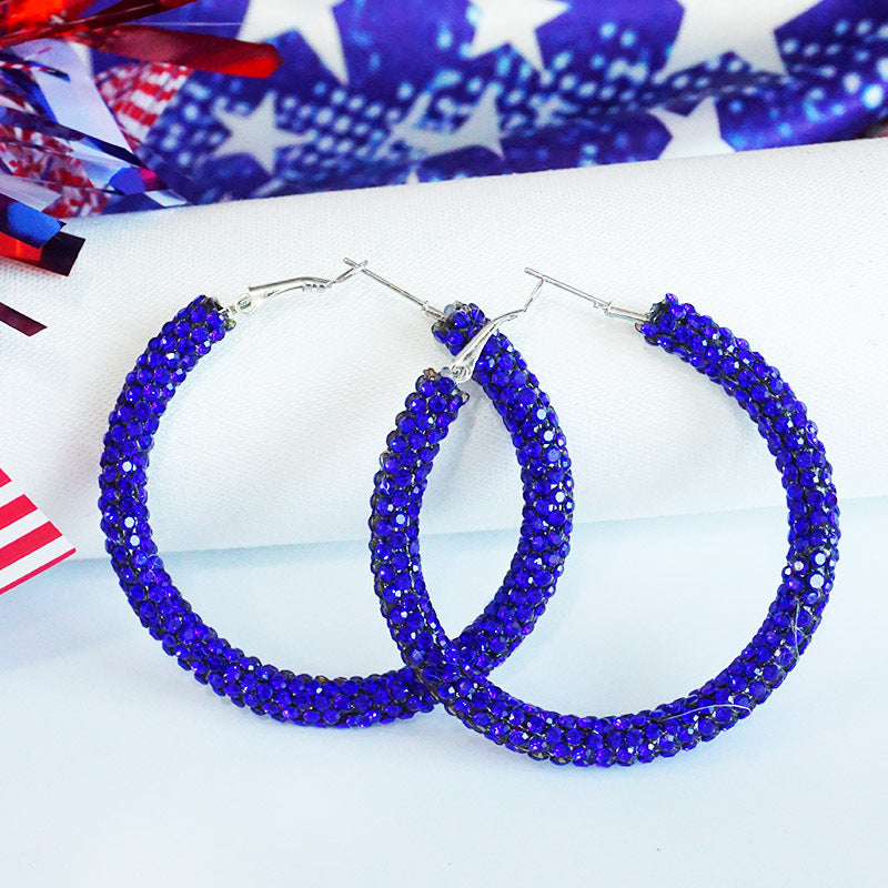 Wholesale 2 Pairs/pack American Independence Day Earrings Color Block Rhinestone Crystal Earrings ACC-ES-HY046