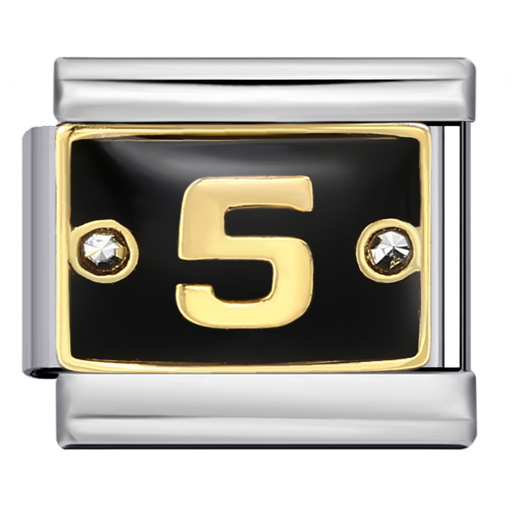 Wholesale Italian Charm Bracelet 9mm DIY Splicing Removable Black Lace Diamond Numbers Stainless Steel Composable Bracelet