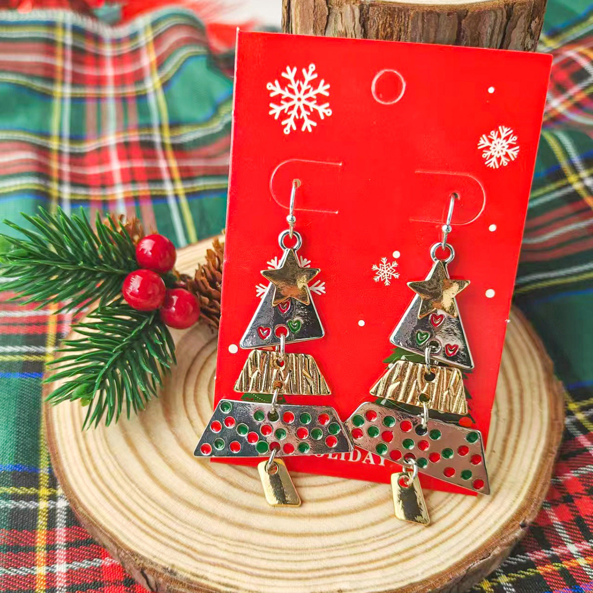 Wholesale Metal Christmas Tree Earrings