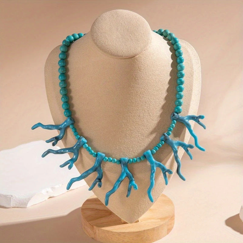 Wholesale  Retro Style Antler Coral Branch Necklace Turquoise Ethnic Necklace