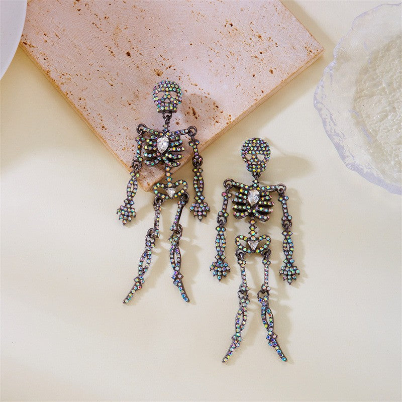 Wholesale Alloy Skull Rhinestone Chain Earrings Trendy Fashion Accessory for Party