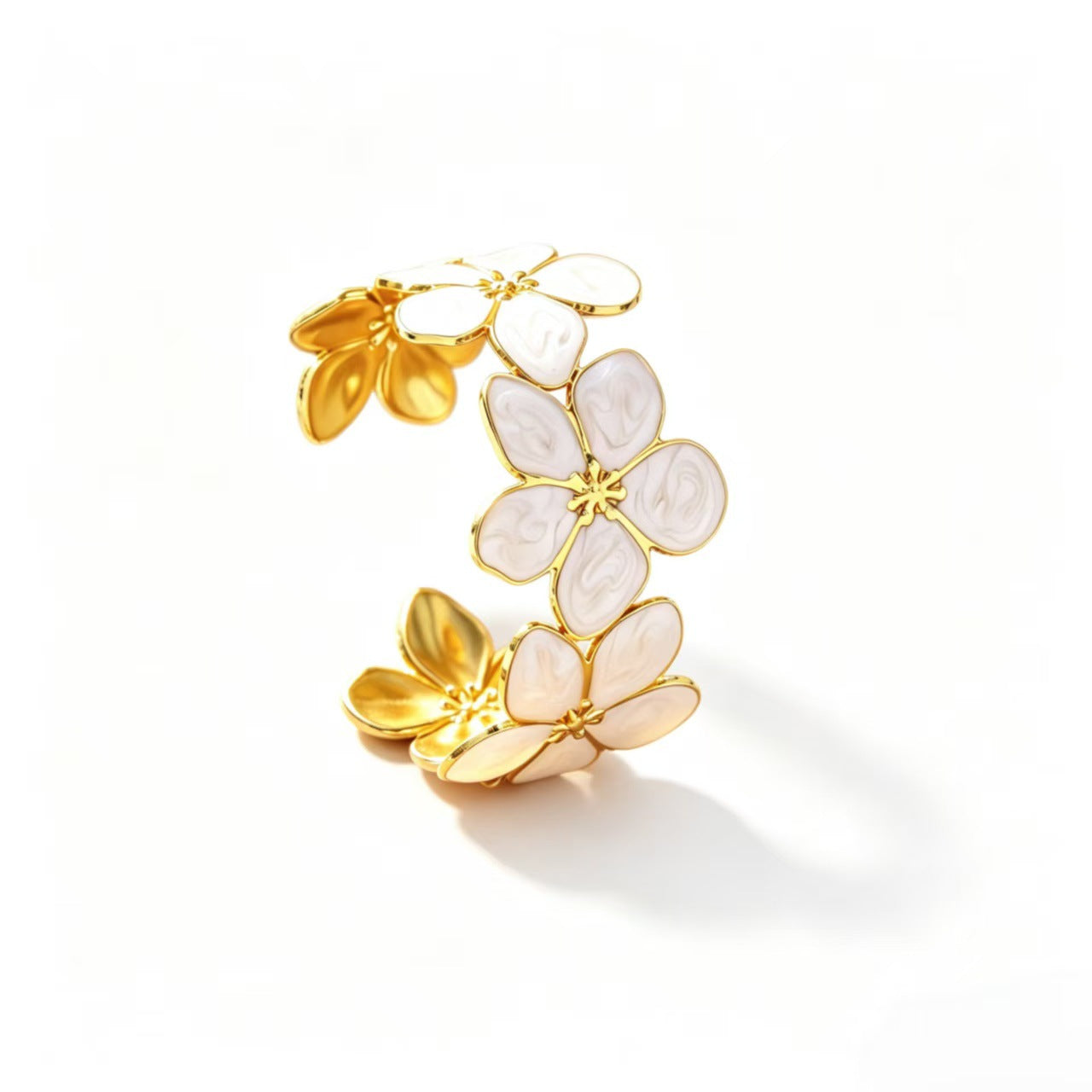Wholesale French Style Camellia Drip Glaze Five-color Vibrant Textured Open Bangle