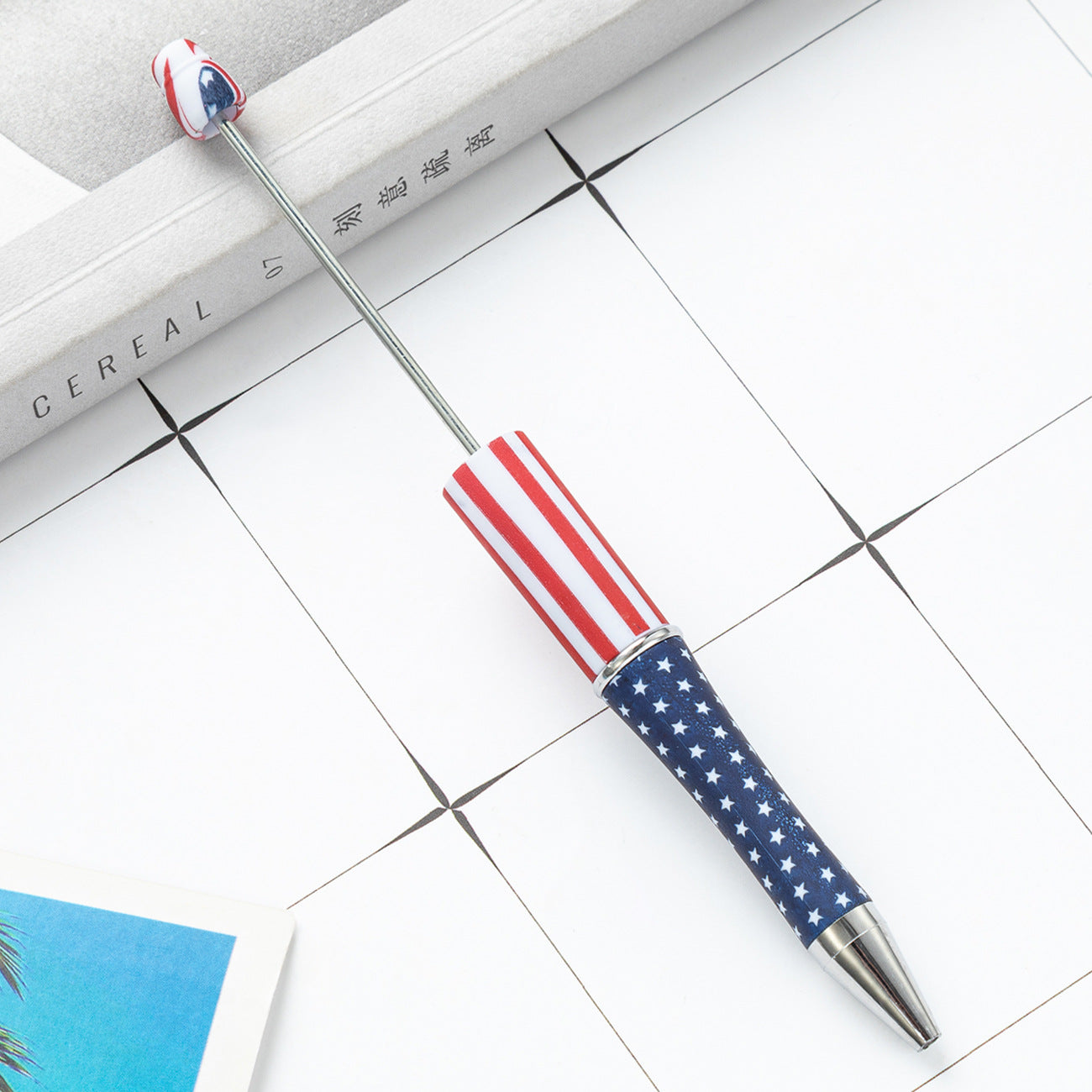 Wholesale Beadable Pens Independence Day Flag Print Plastic Pen DIY for Beaded