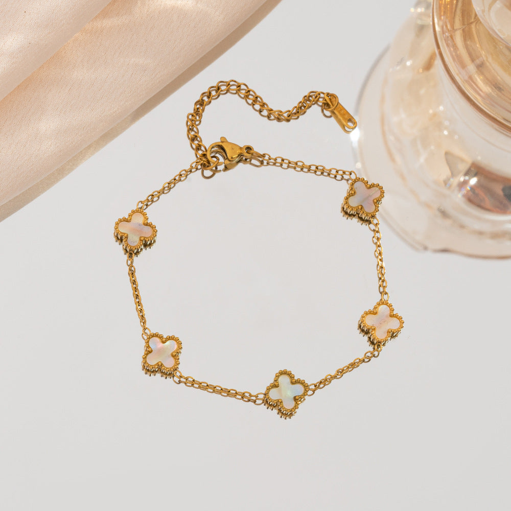 Wholesale Fashion Four-Leaf Clover Bracelet 9mm 18K Gold Plated Stainless Steel Gradient Green Jewelry Accessory for Resale ACCVIP