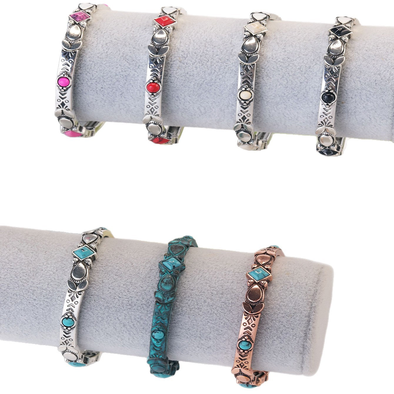 Wholesale Retro Turquoise Inlay Bracelet Zinc Alloy Round Stone Jewelry Accessory For Everyday Wear