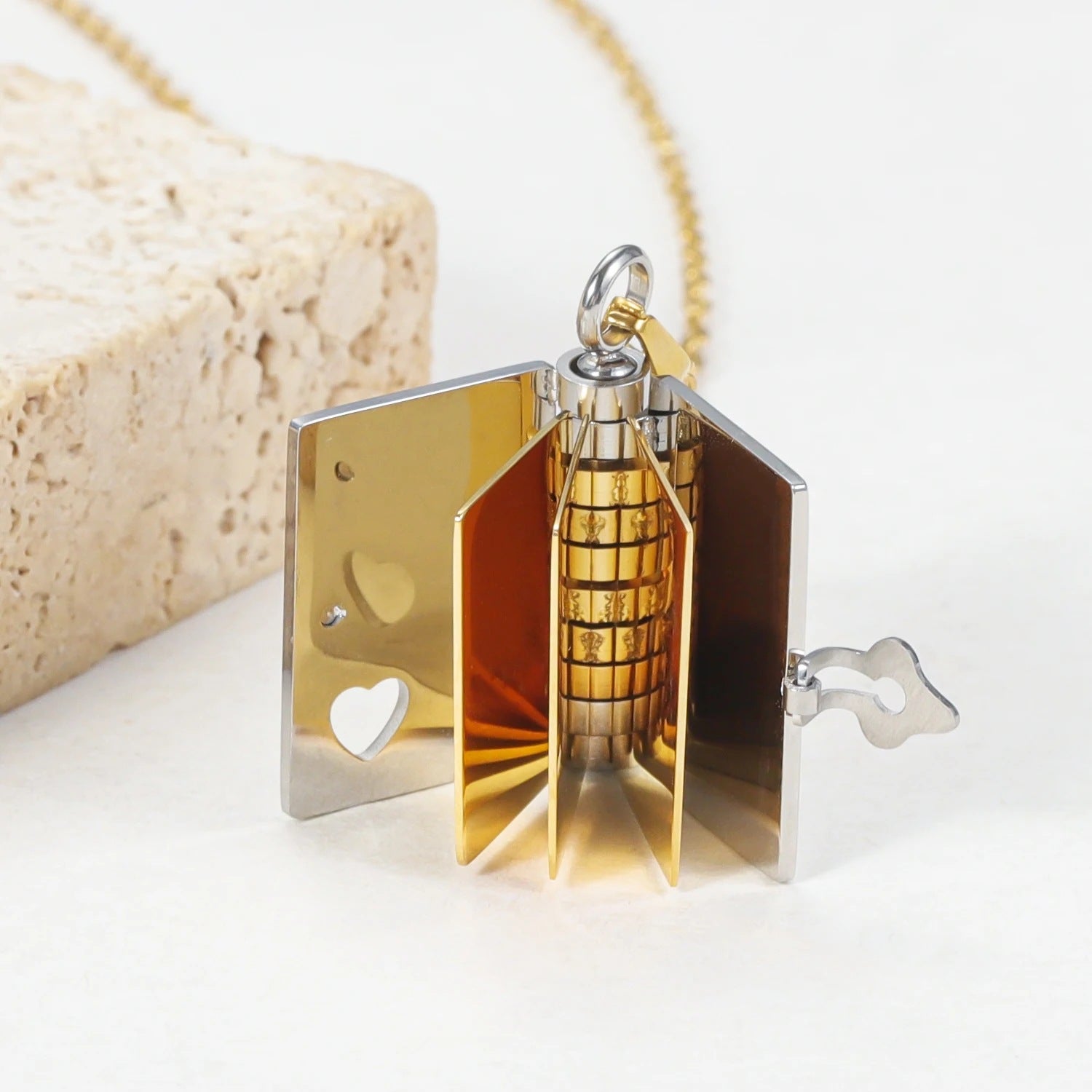 Wholesale stainless steel 18k gold non-fading couple book pendant necklace