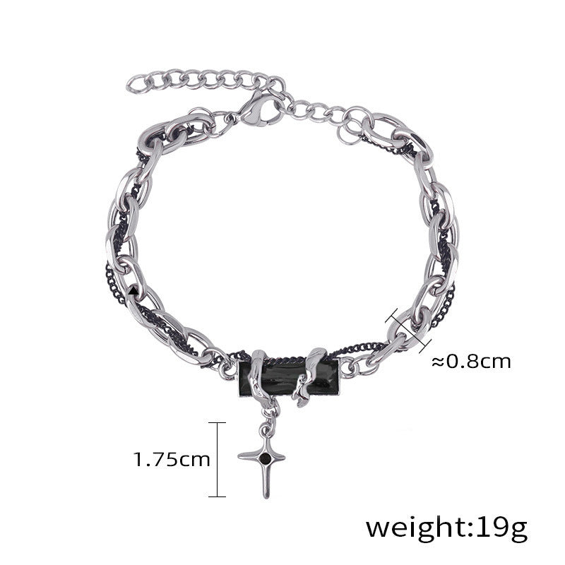Wholesale Star-Wrapped Black Diamond Bracelet for Men,  Titanium Steel Design,  New Versatile Valentine' s Day Accessories for Women,  Simple Star Bracelet Trend