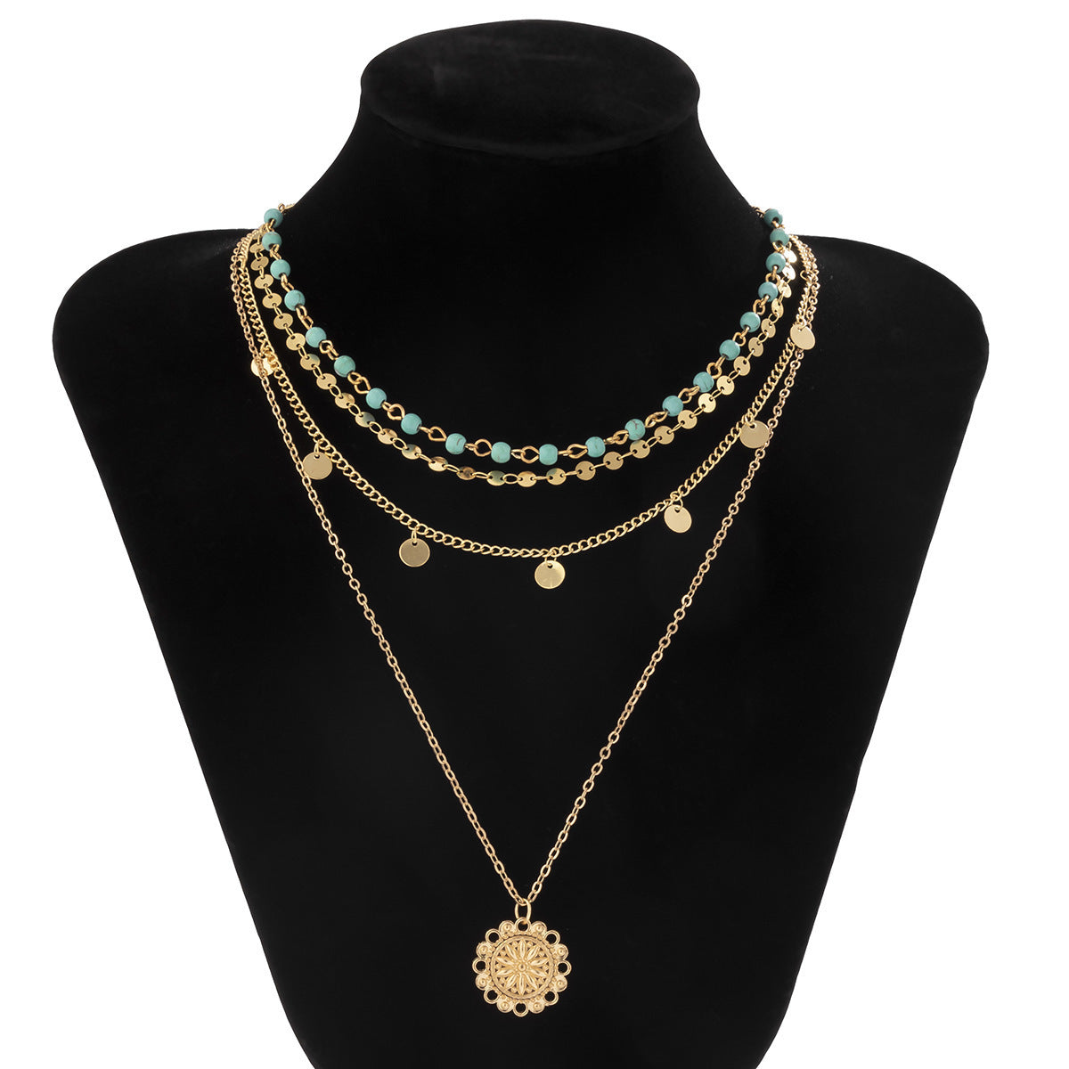 Wholesale Alloy Electroplated Retro Turquoise Sequin Clavicle Necklace for Women,  Casual Jewelry Accessory