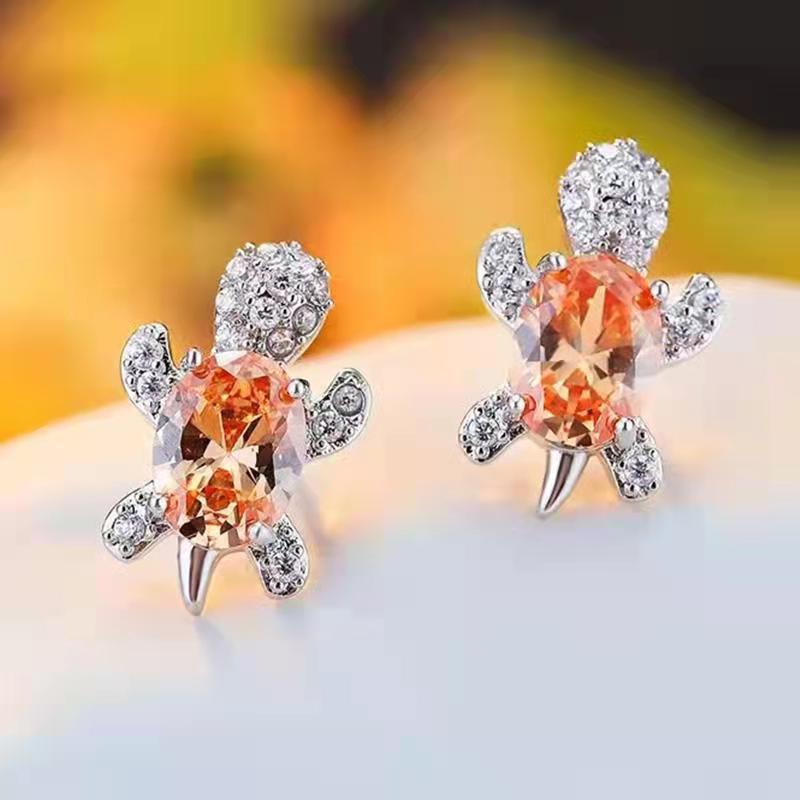 Wholesale Cartoon Colored Diamond Gemstone Turtle Alloy Earrings ACC-ES-JYS001