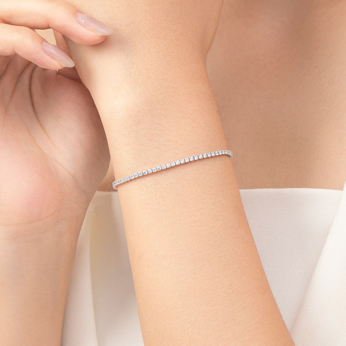Wholesale S925 Silver Zircon Bracelet Women Geometric Row Design Fashion Accessory Boutique Resale Gift