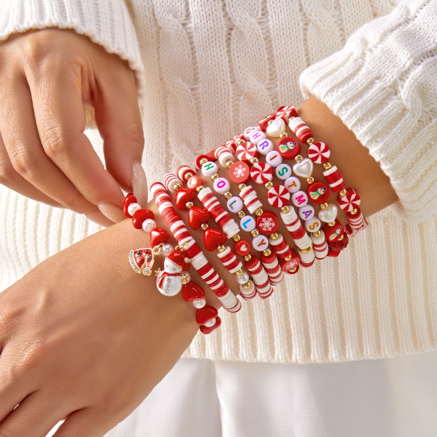 Braccialetti di perline di argilla per alberi di cappelli natalizi all'ingrosso