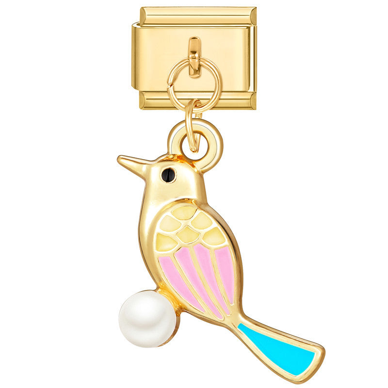 Wholesale Italian Charm Bracelet 9mm DIY Splicing Gold Heart Pendant Stainless Steel Composable Bracelet