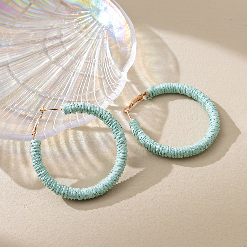 Wholesale 5pcs Bohemian Resort Style Raffia Hoop Earrings