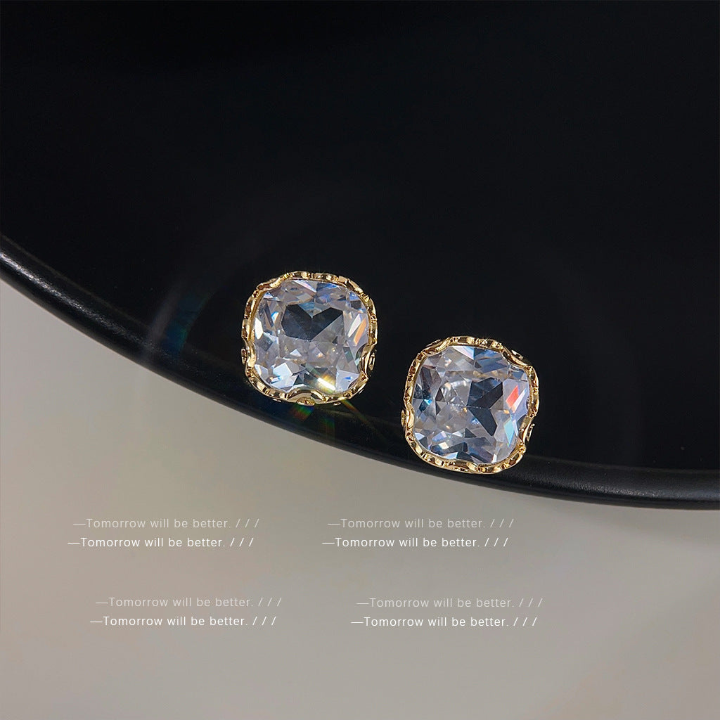 Wholesale S925 silver needle geometric square Zircon stud earrings