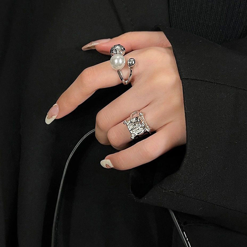 Wholesale Irregular Lava Pearl Open Ring Adjustable Rings ACC-RS-JiuHao015