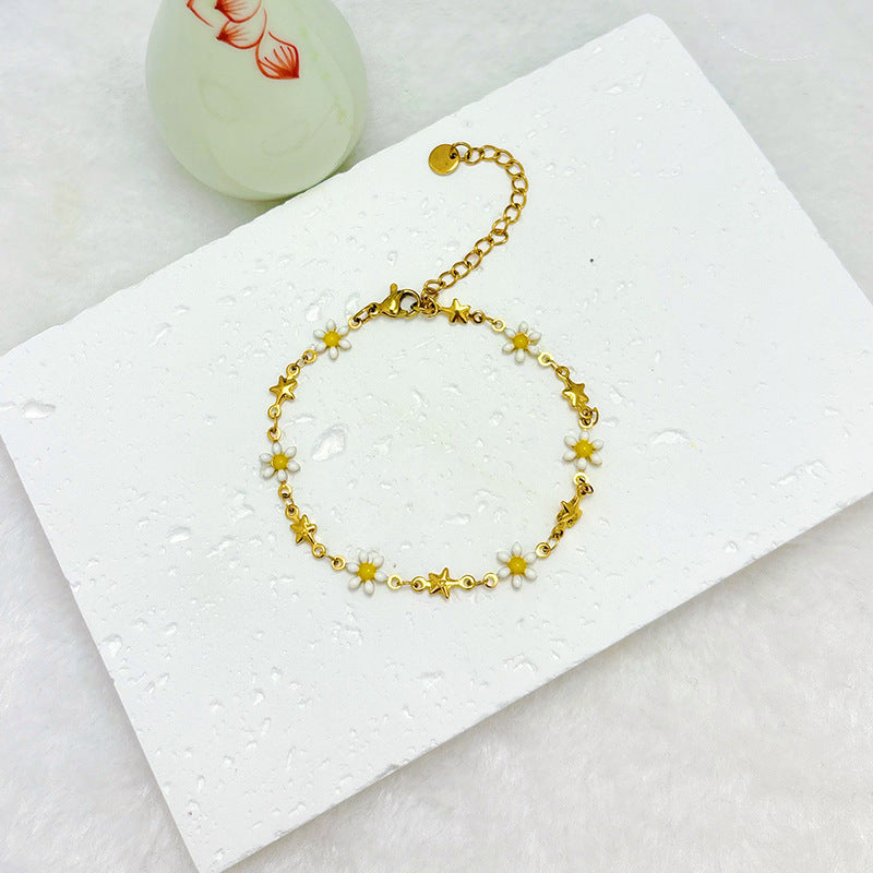 Wholesale  18k gold stainless steel daisy double-sided oil drop flower bracelet