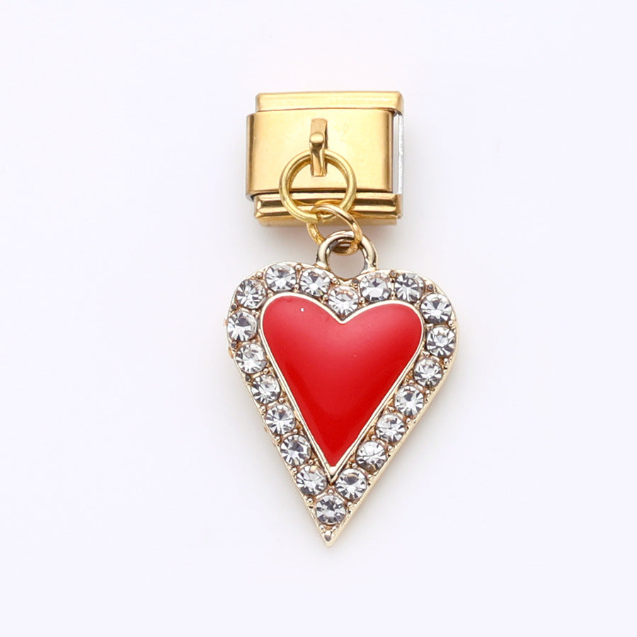 Wholesale 10pcsRed Series Alloy Pendant Italian Module DIY Stainless Steel Bracelet Accessories