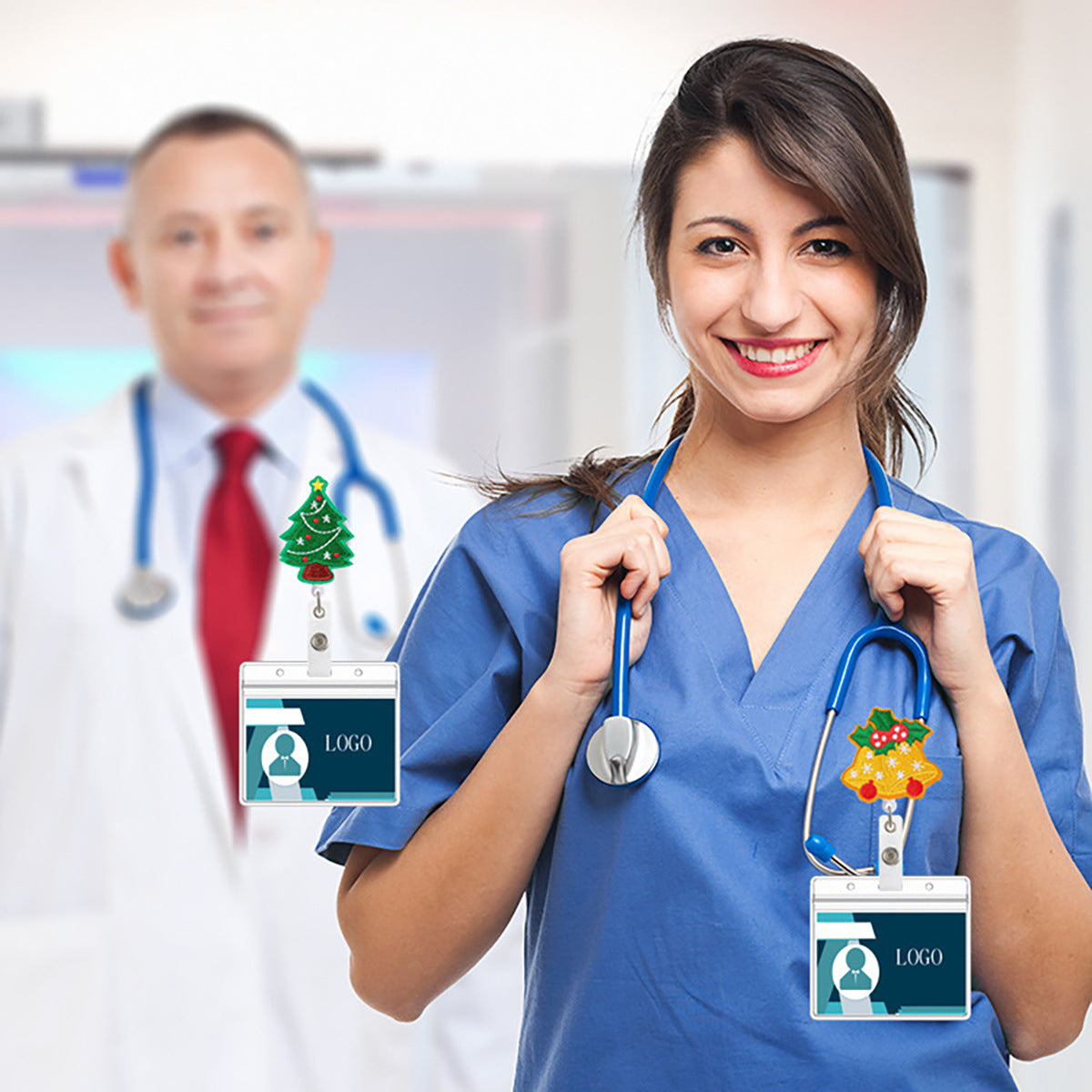 Wholesale Christmas  Easy-pull Felt Telescopic  Badge Reels