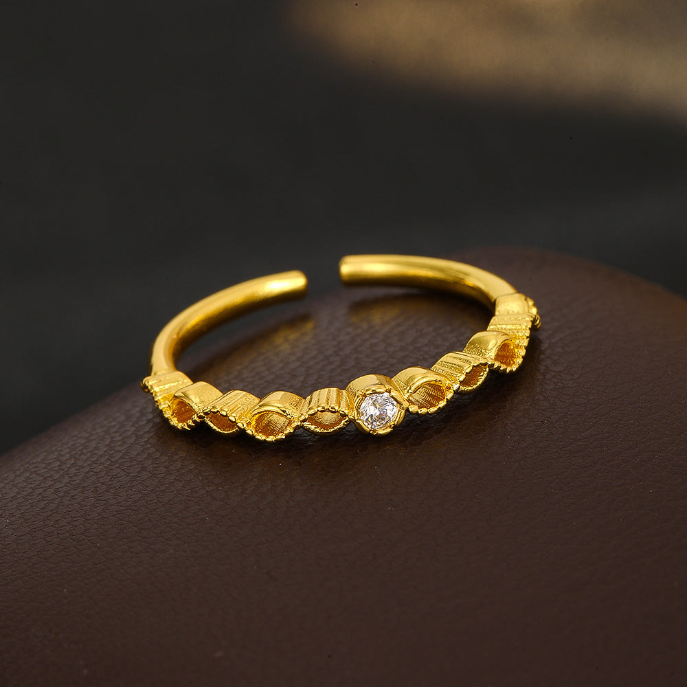 Wholesale Stylish New Chinese Style Hollow Gourd Ring For Women Gold Tone Alloy Jewelry Gift