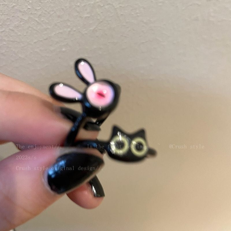 Wholesale Funny Black Cat Open Ring