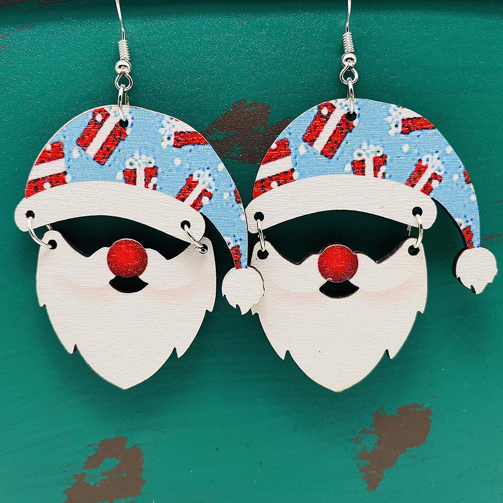 Wholesale Christmas Elk Santa Claus Stitching Wood Earrings ACC-ES-ChenY078