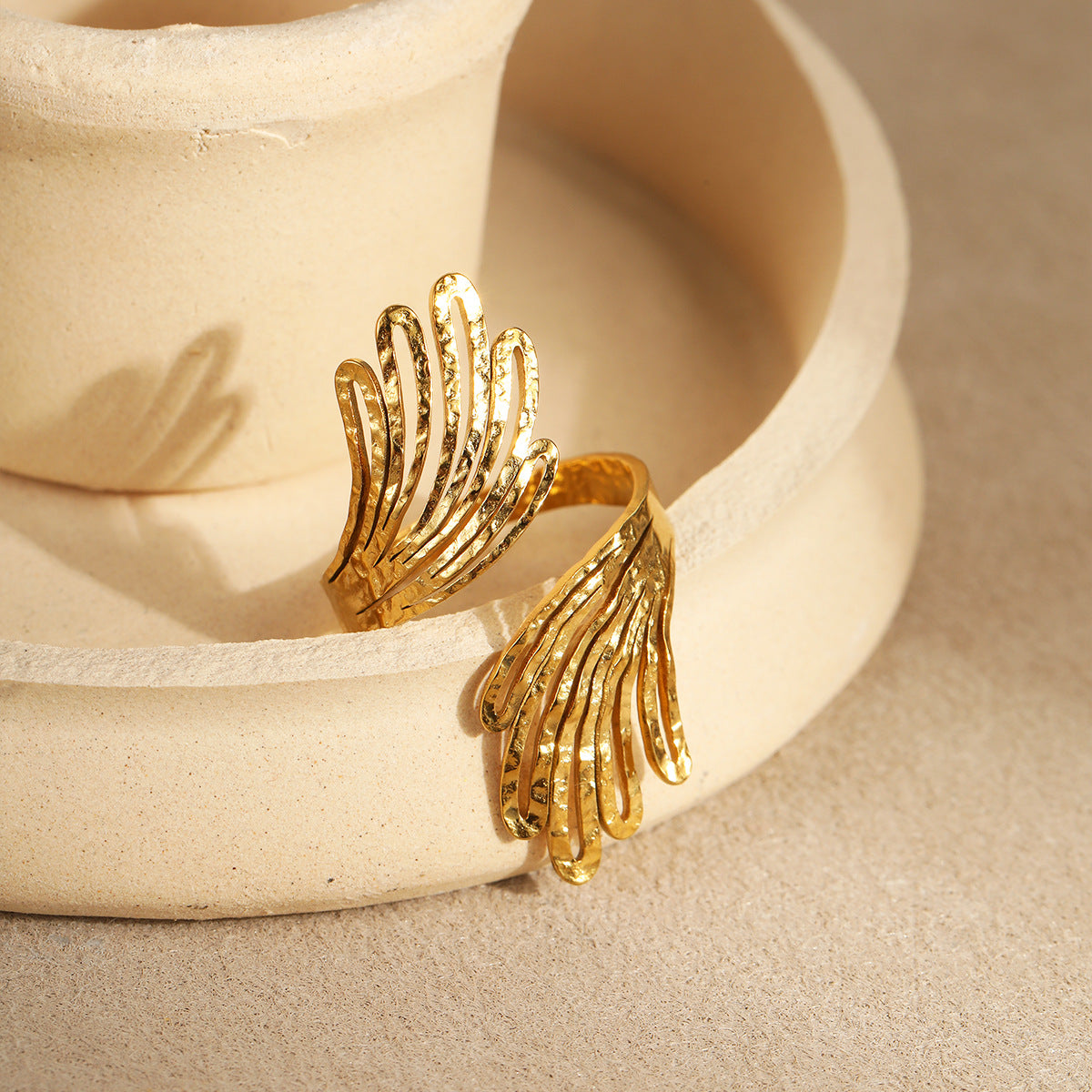 Wholesale  multi-layer hollow line stainless steel ring plating 18K gold open ring