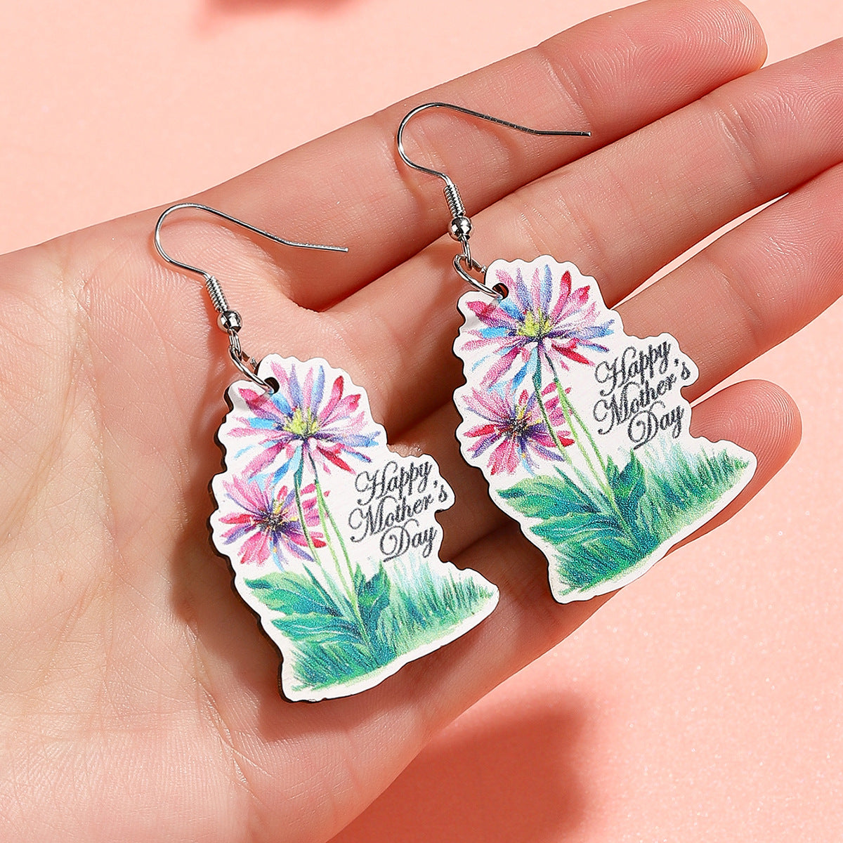 Wholesale  Mother's Day mom Wood Earrings Sunflower Butterfly Printed Earrings Colorful Flower Earrings