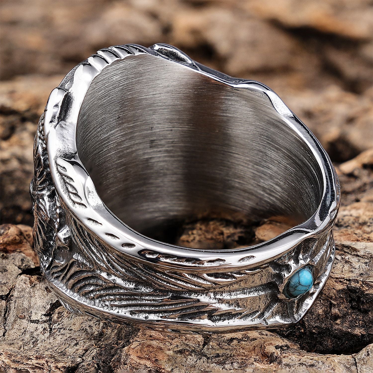 Wholesale Personalized Turquoise Ring Eagle Men's Ring Stainless Steel ACC-RS-Moer003
