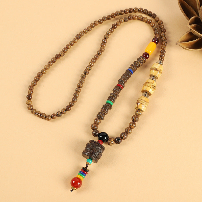 Wholesale Retro Ethnic Style Sweater Chain Long High-end Wooden Pendant Vintage Long Necklace ACC-NE-Luox003