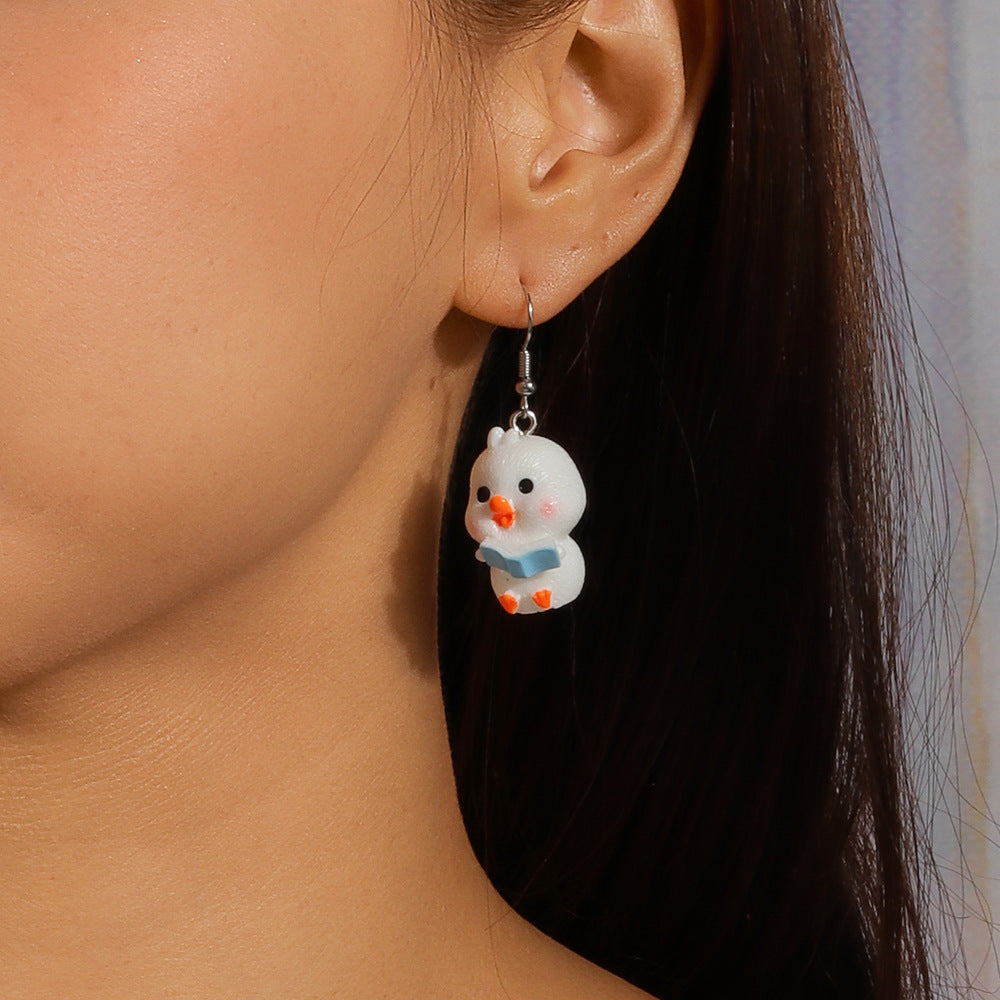 Wholesale Cartoon cute animal 3D chicken earrings