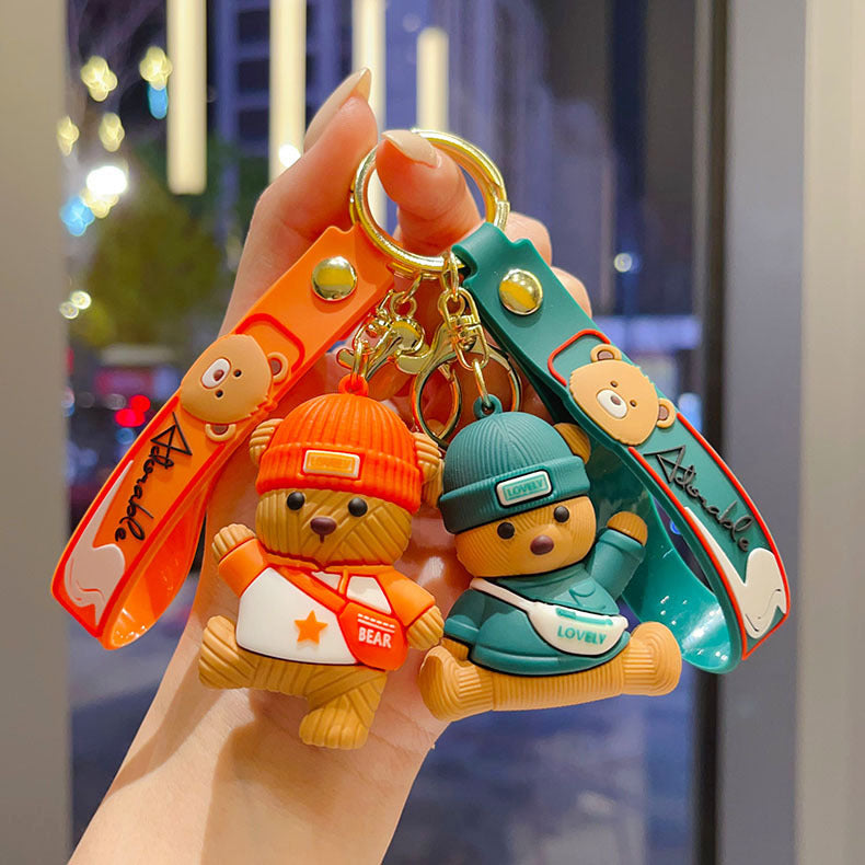 Wholesale Chic Knitted Bear Keychain Bag Charm Orange PVC Cute Gift for Couples Boutique Resale
