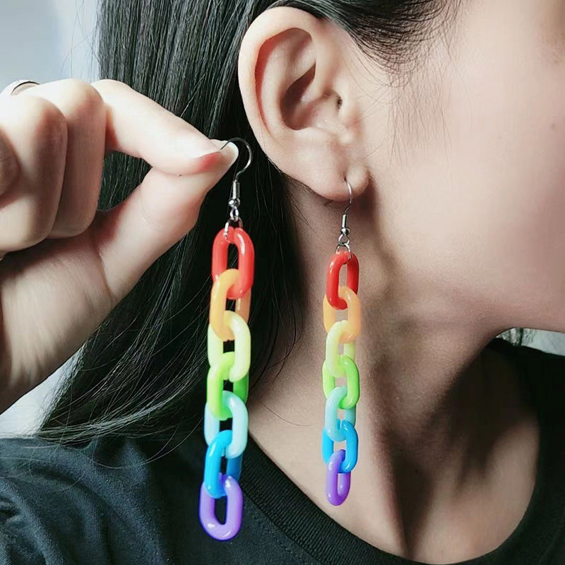 Wholesale Rainbow LGBT Pride Month Heart Shape Long Acrylic Earrings ACC-ES-DA015
