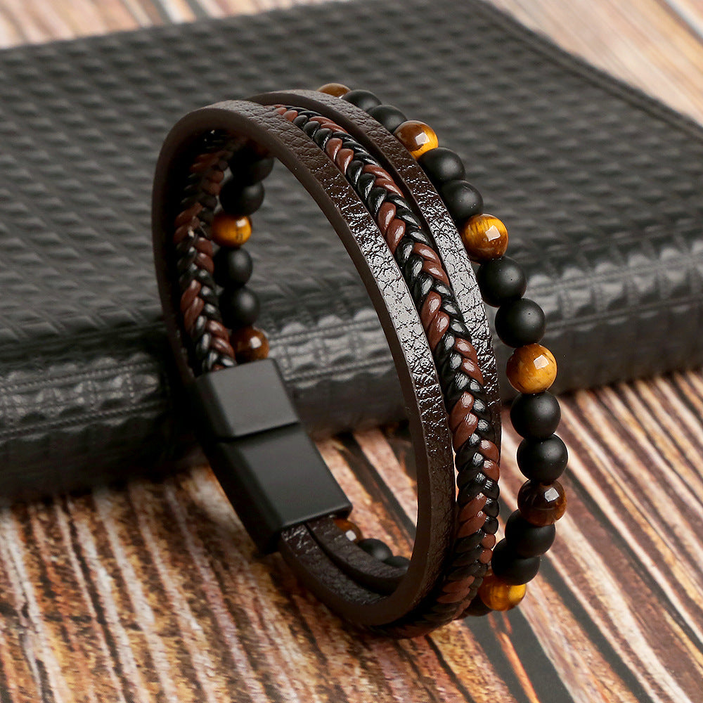 Wholesale handmade bracelets for men braided natural obsidian bracelet ACC-BT-Hongx004