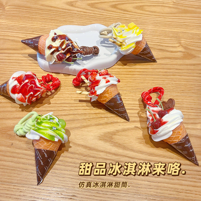 Wholesale Simulated Ice Cream Cone Keychain,  Chic Decorative Bag Charm Gift