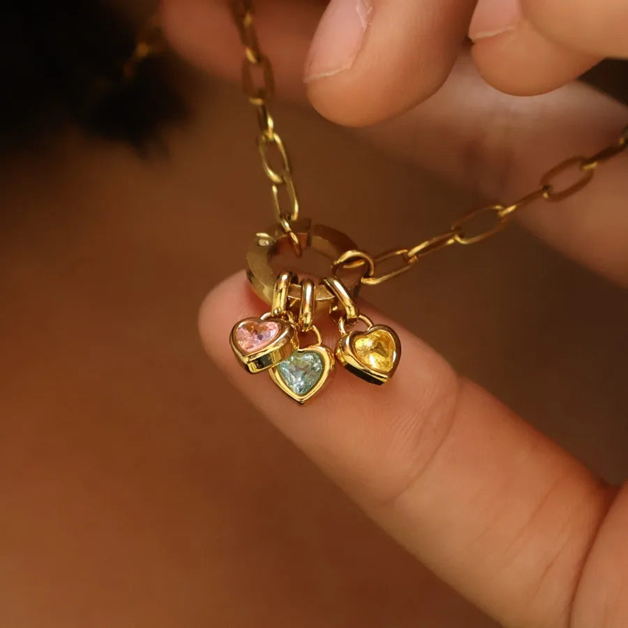 Wholesale Colorful 12 Birthstone Pendant Titanium Steel DIY Accessories Necklace