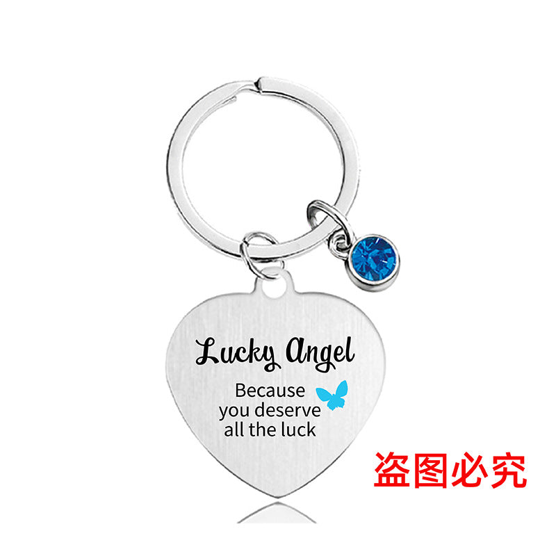 Wholesale Color Printed Blue Diamond Family Affection Inspirational Gift Metal Keychain Creative Keychain ACC-KC-Ganggu022