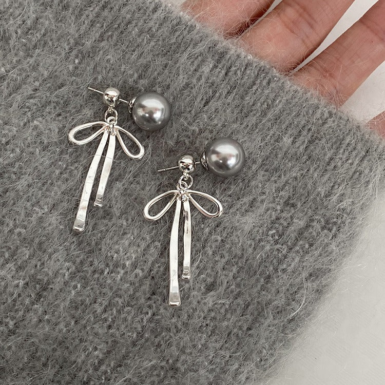Wholesale Pearl Bow Copper Silver Plated Earrings Bow Earrings Pearl Earrings ACC-ES-HanSha001