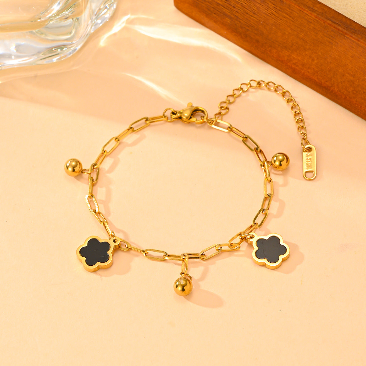 Wholesale Stainless Steel Five-leaf Flower Bracelet Anklet with Steel Beads ACC-BT-ZhuoXin003
