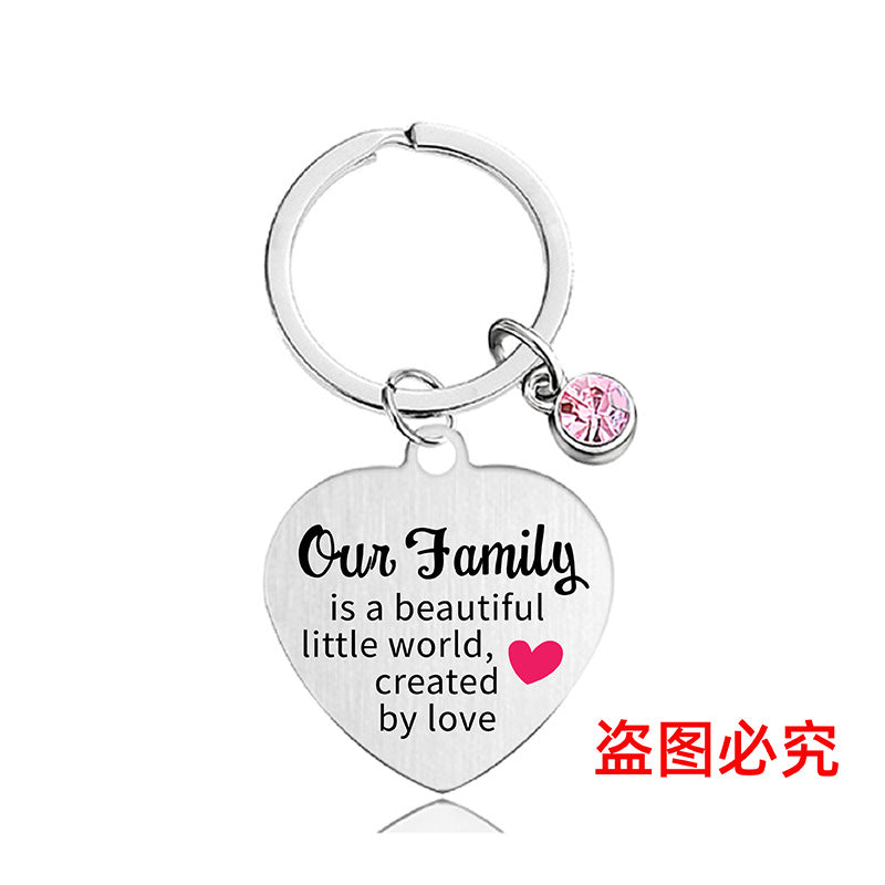 Wholesale Color Printed Pink Diamond Heart Shape Metal Keychain for Family and Friends Gifts Creative Keychain ACC-KC-Ganggu021