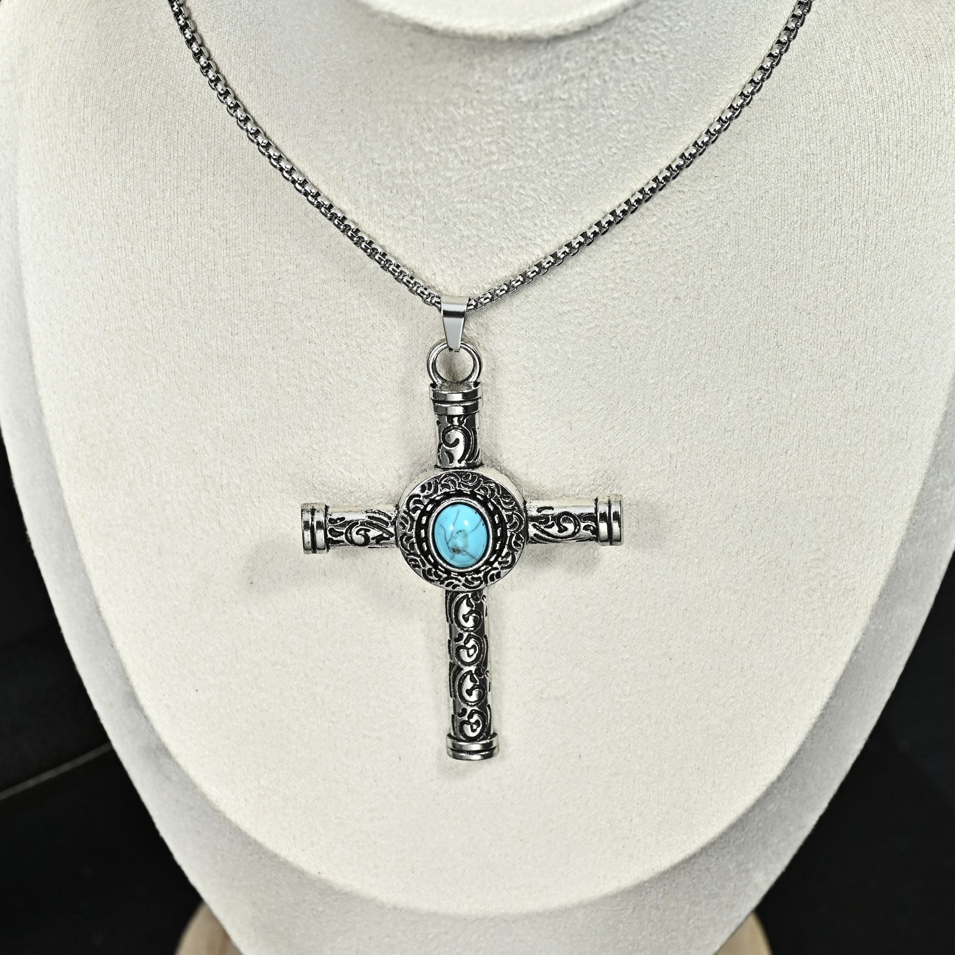 Wholesale Retro Vintage Cross Pendant Necklace For Men Stainless Steel Long Chain Chic Fashion Jewelry Accessory Gift
