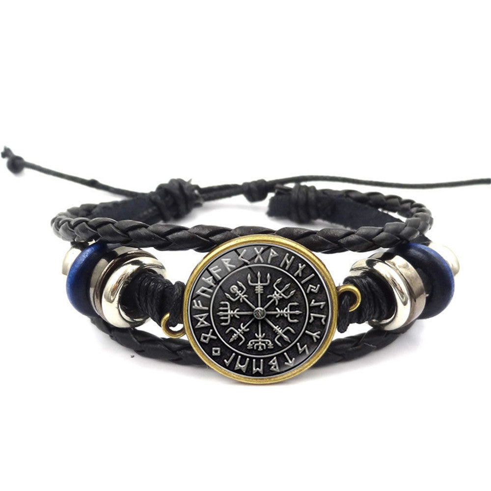 Wholesale Viking Compass Pattern Leather Bracelet Unisex Retro Punk Style Multi-Layer Handmade Fashion Accessory Gift