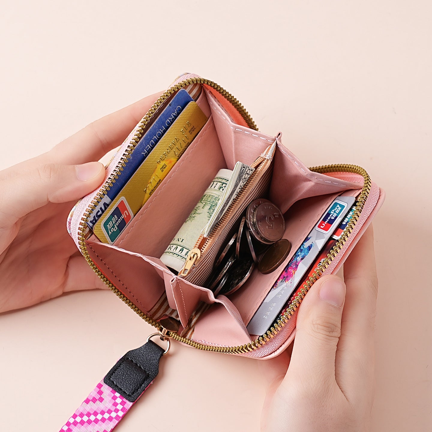 Wholesale Color Blocking PU Zip Wallet Stylish Card Case Coin Purse Unisex Gift Boutique Resale
