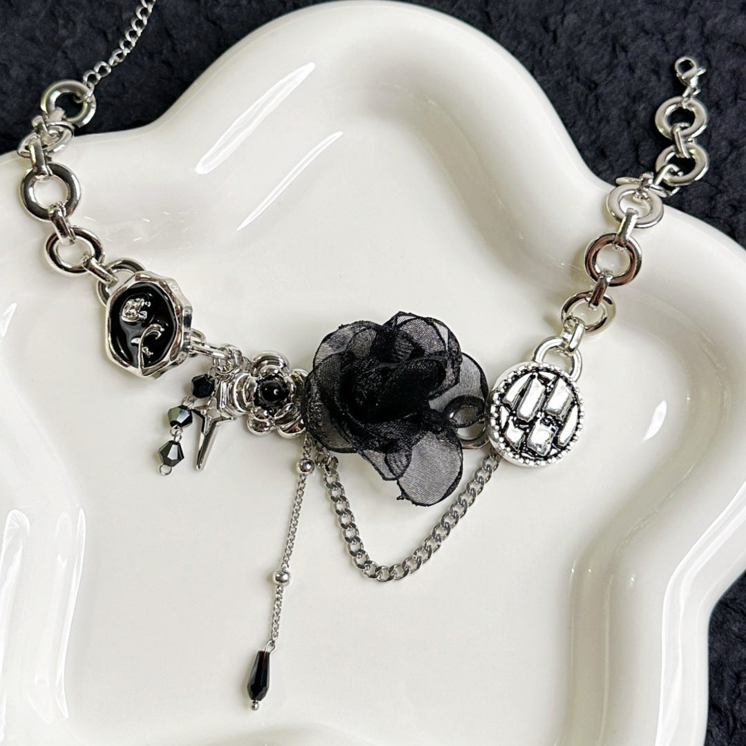 Wholesale  Button Lace Rose Stitching Flower Necklace