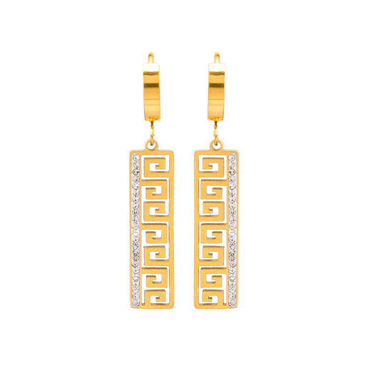 Wholesale Titanium Steel full diamond round pendant mid-length flower earrings