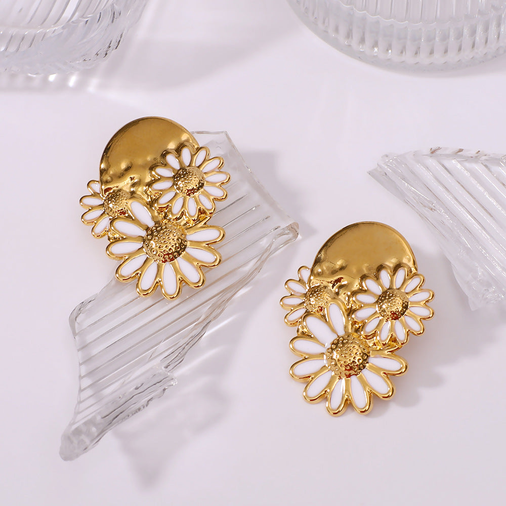 Wholesale 18k Gold Stainless Steel Daisy Earrings ACC-ES-XinY013