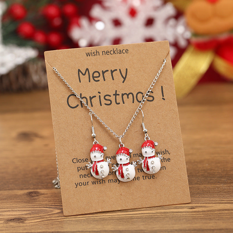 Wholesale Christmas Oil Drop Colored Snowman Necklace 2-Piece Set ACC-NE-KaiQing009