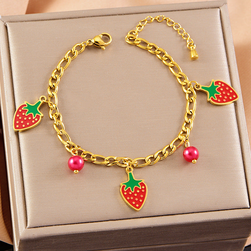 Wholesale  stainless steel color drop glue strawberry fruit earrings