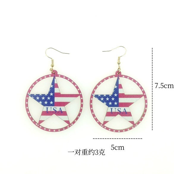 Wholesale American Independence Day Sunflower Heart Print Wood Earrings ACC-ES-Yinx004