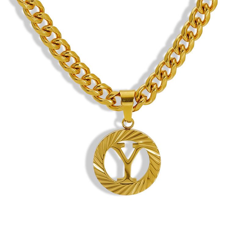 Wholesale Stainless steel Hollow Round 26 English Letter Necklace