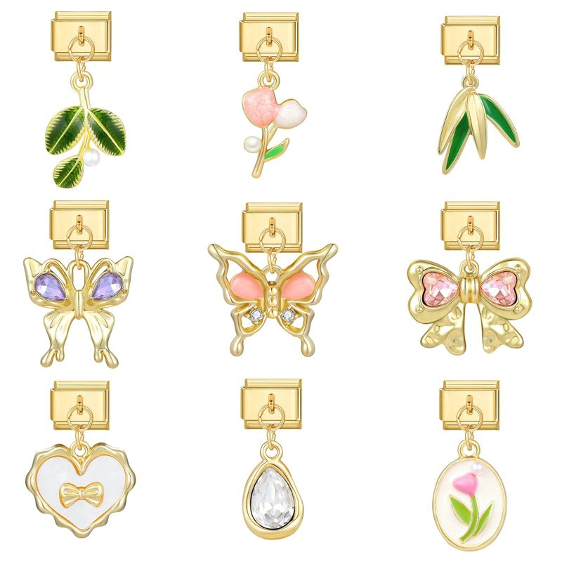 Wholesale Italian Charm Bracelet 9mm DIY Splicing Removable Stainless Steel Gold Base Pendant Composable Bracelet